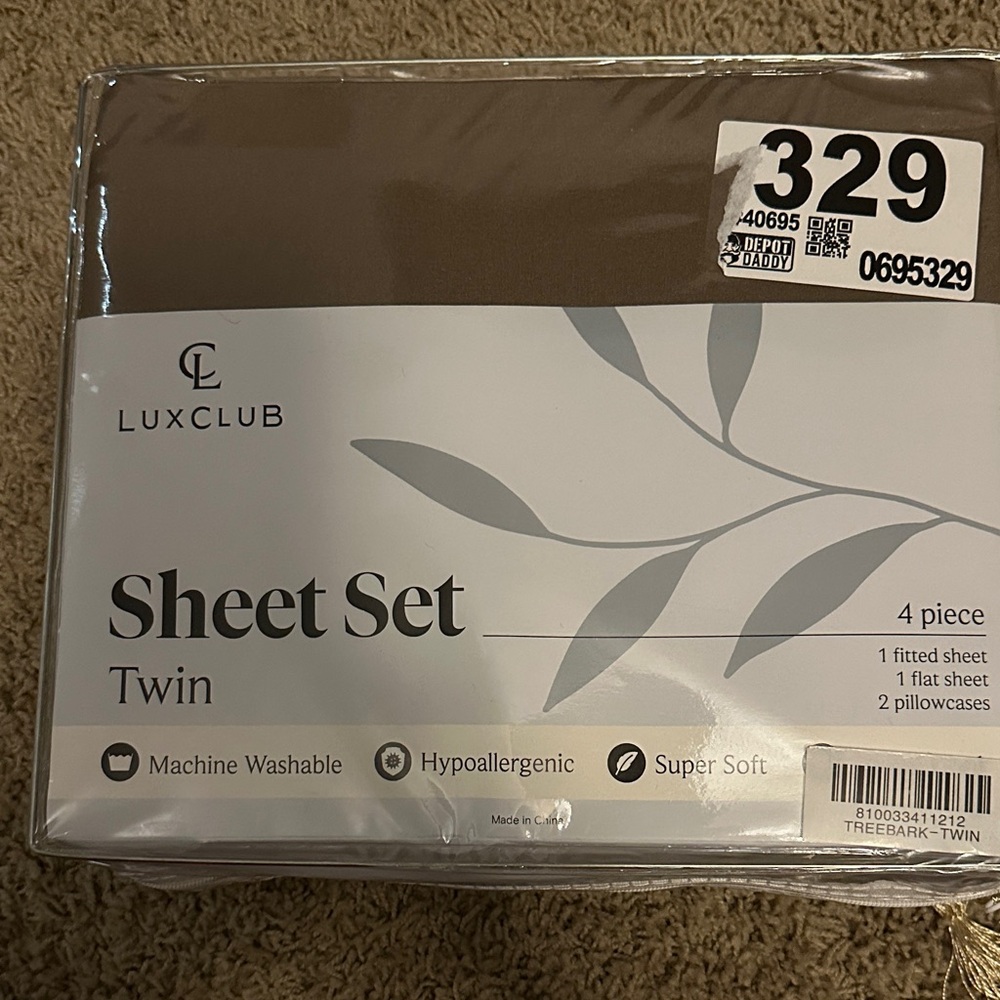 LuxClub 4 PC Twin Size Sheet Set Bed Sheets, Treebark